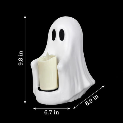 Halloween Ghost Candle Holder with Flickering Candle Effect, Spooky Cute Ghost Decor, Plastic Tabletop Decoration for Halloween Party Home