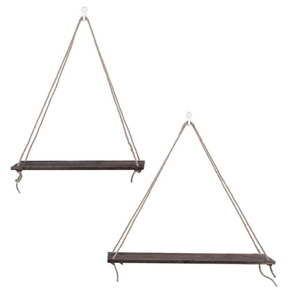 Eeneme 2 x Wooden Hanging Rope Hanging Plant Flower Pot Shelves Home Decorations (Retro Colour)