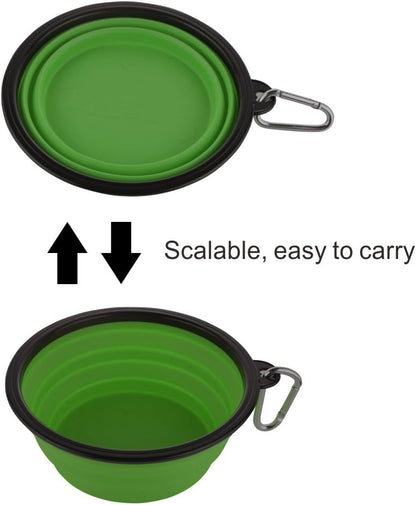 Large Collapsible Dog Bowls, 34oz Portable Foldable Travel Water Bowl Food Dishes with Carabiner Clip for Traveling, Hiking, Walking, 2 Pack (Purple+Green)