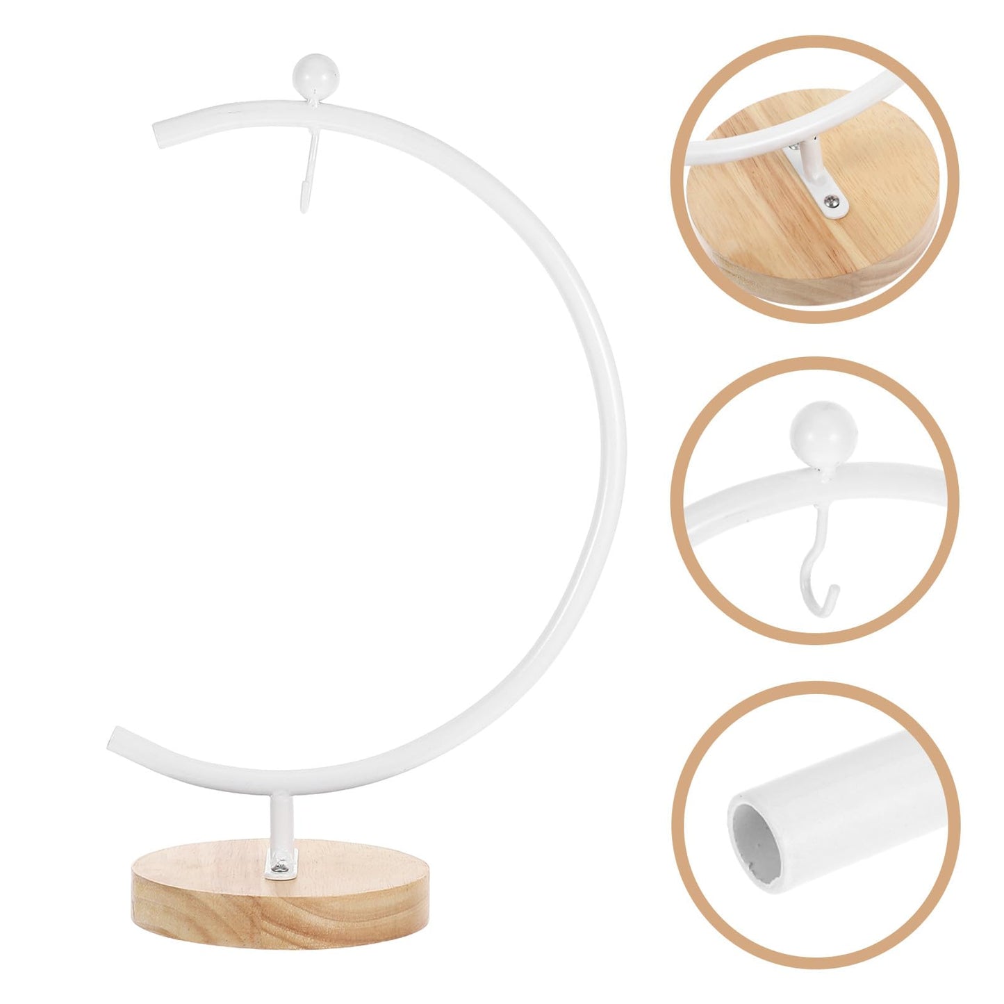 ERINGOGO G-shaped Hanging Ornament Display Stand with Wooden Base Metal Hook Rack for 12-20cm Glass Ball Terrariums Indoor Air Plant Holder Home Decor