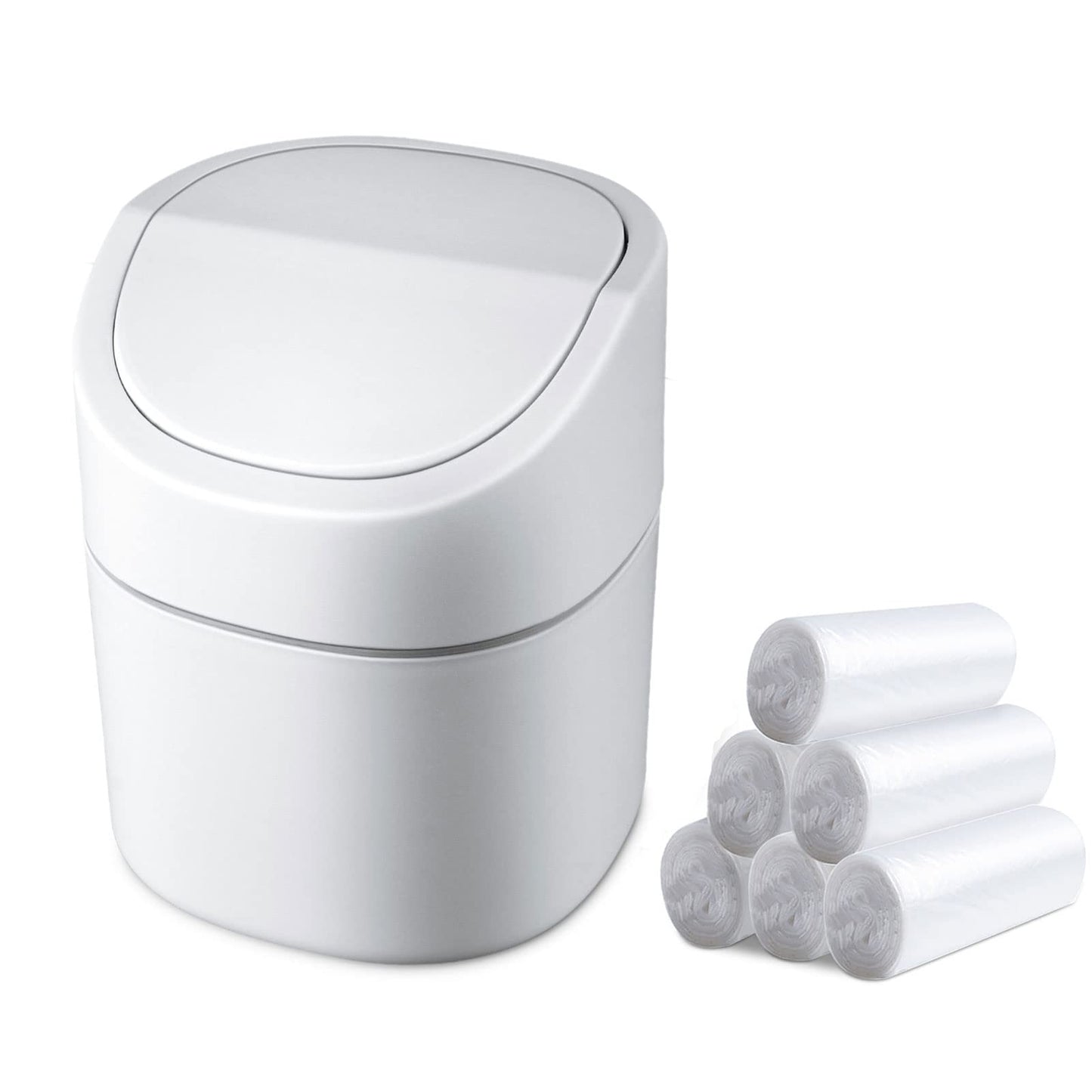 Business King Mini Desk Trash Can with Lid with Trash Bags 180 Pcs Swing-Lid Tiny Countertop Garbage Bin Small Table Top Plastic Covered Waste Basket