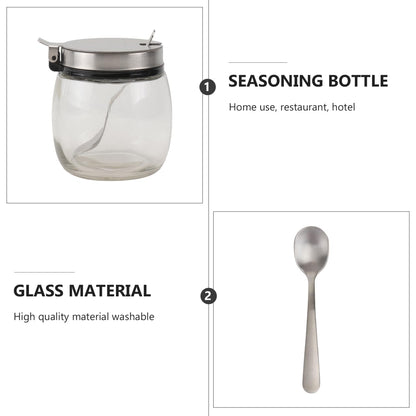 SHOWERORO Spice Jars with Spoon 2-Pack 2.75X2.75X3.14In Glass Round Condiment Containers with Lids for Kitchen Countertop Seasoning Storage and Organization