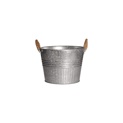 Headwind Decorative Planter - Round Galvanized Bucket w/Rope Handles – 10 Inch Metal Tub Bucket Planter for Outdoor Plants w/Drainage Hole – Galvanized Large Outdoor Planters Buckets by Robert Allen