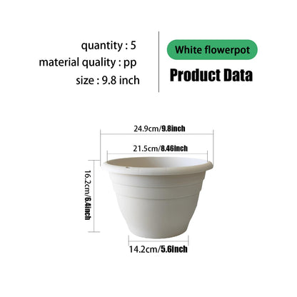 RooTrimmer 5 Pack 10 Inch Plant Pots for Indoor Outdoor,Plastic Floor Planters with Drainage Holes,Lightweight Flower Pots for Home,Patio & Garden(White)