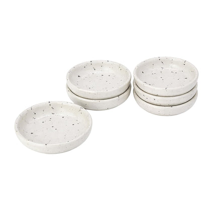 roro Glossy White Speckled Ceramic Butter Bowls, 3 Inch, Set of 6 Pieces – Handmade Small Condiment Bowls for Butter, Dips & Sauces