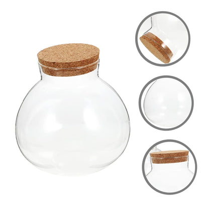 VICASKY Micro Landscape Terrarium Holder Decorative Cork Glass Bottle for Plants DIY Landscaping Round Sealed Container for Home Decor Party Accent