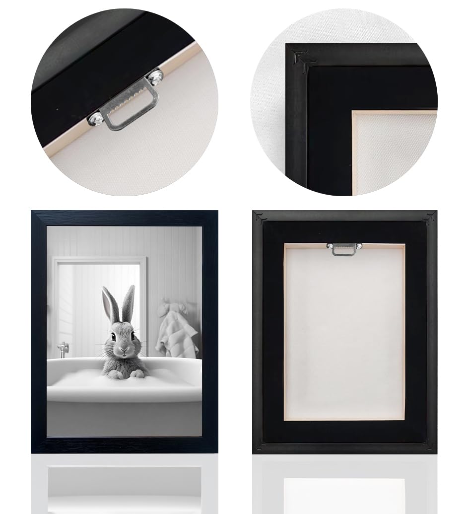 Bathroom Picture Wall Decor, Framed Black and White Bathroom Wall Art, Toilet Paper in Little Funny Raccoon's Hand Animal Canvas Print Painting