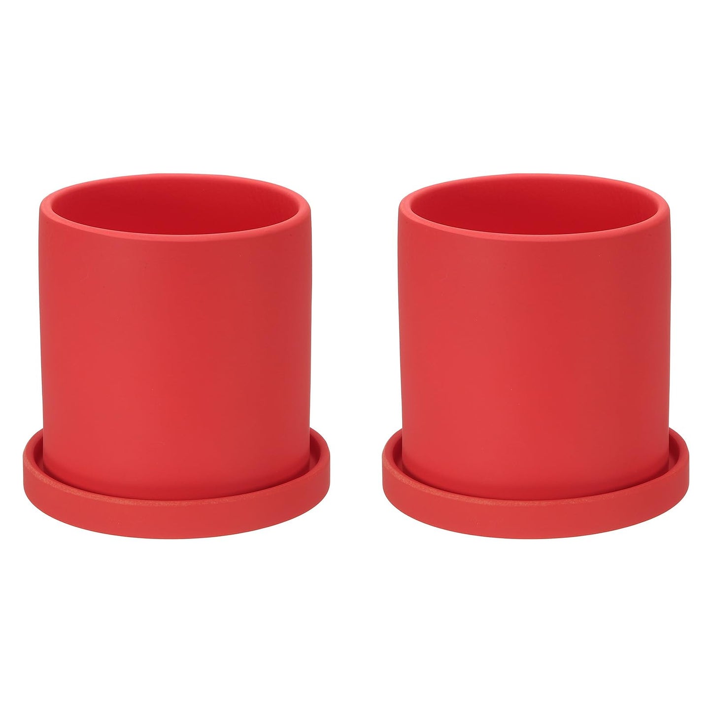 PATIKIL 4.3 Inch Ceramic Plant Pots, 2 Pack Modern Flower Planters with Drainage Holes and Tray for Decorate Home Indoor Plants Succulent Herb, Red