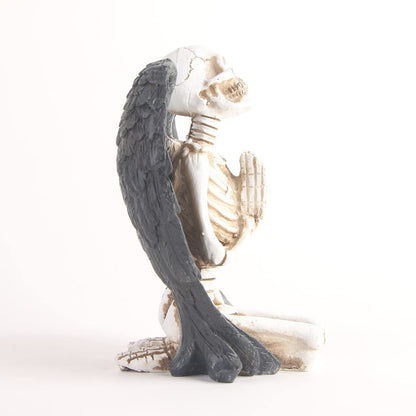 RURAUOGR Kneeling Winged Skeleton Figurines Resin Skull Decorations, Table Decor Statues on Mantel, Shelf, Buffet or Centerpiece (Shape B)