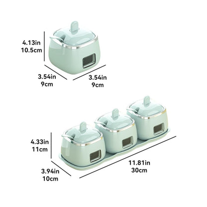 YMYL Set of 3 Condiment Jars Spice Container with Lids Spoons and Tray, Salt Sugar Bowls Seasoning Pots Set for Home Kitchen Counter