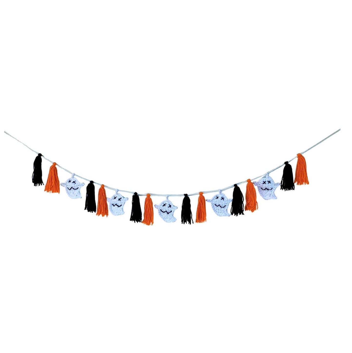 DELAQIKO Halloween Ghost Garland with Tassels | Cute Ghost Ornaments for Tree, Wall, Mantel or Table | Handmade Felt Garland | Fun Halloween Decor with a Spooky Vibe (Orange Halloween)