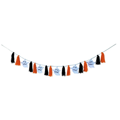 DELAQIKO Halloween Ghost Garland with Tassels | Cute Ghost Ornaments for Tree, Wall, Mantel or Table | Handmade Felt Garland | Fun Halloween Decor with a Spooky Vibe (Orange Halloween)
