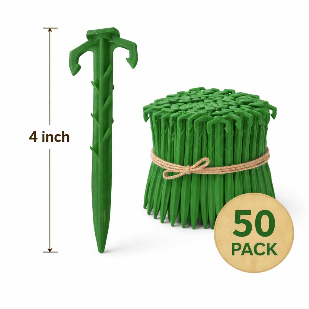 50 ct. Contractor Grade 4 Inch Biodegradable Stakes, Sod staples For Securing Weed Fabric, Landscape Fabric, Netting, and Blanket