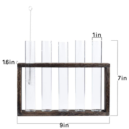 PACDONA 5 Tube Wooden Plant Propagation Station, Tabletop Glass Terrarium Holder for Cuttings Hydroponics, Home Office Desk Decor Gift for Women Mom Plant Lovers, Brown