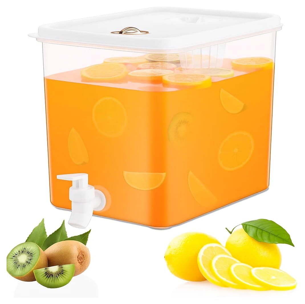 Beverage Drink Dispenser for Fridge, Plastic Beverage Dispenser with Spigot，Juice Container Sealed with Filter Screen，Cold Hot Drink Jug for Christmas Party Supplies (1PCS 2 Gallon)