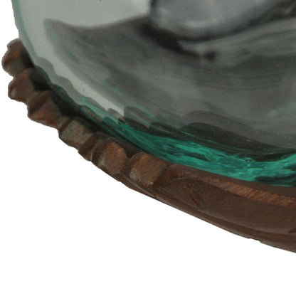 Blown Molten Glass and Carved Wood Hands Decorative Bowls, Vases, and Terrariums, 6 Inches High
