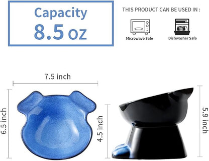Nihow Elevated Ceramic Dog Bowls: 6.5 Inch Raised Dog Bowl for Food & Water | Food Safe Bowl for Medium/Small Size Dogs - Vivid Blue Puppy Bowls for Protecting Pet's Spine (1 PC)