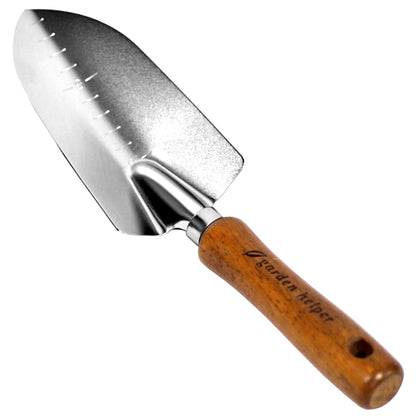 Japanese Garden Trowel Heavy Duty Japanese Steel with Wood Handle, Garden Transplanter Tool for Digging, Scooping, Transplanting, Made in Japan, Large Silver
