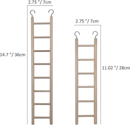 2pcs Birdie Basics Wooden Ladder for Bird Cage Climbing Ladder Toy for Parakeets Parrots Cockatoo (6 Step & 8 Step)
