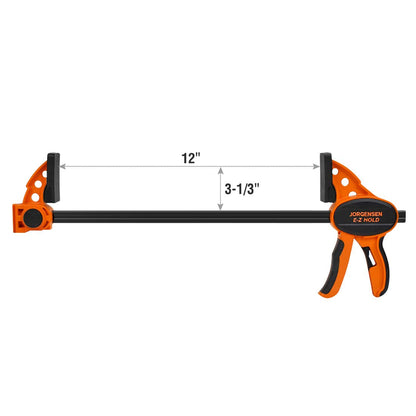 JORGENSEN 2-pack Ratchet Bar Clamps Set, Medium Duty, 12-inch One Hand Clamp, E-Z Hold Expandable Spreader