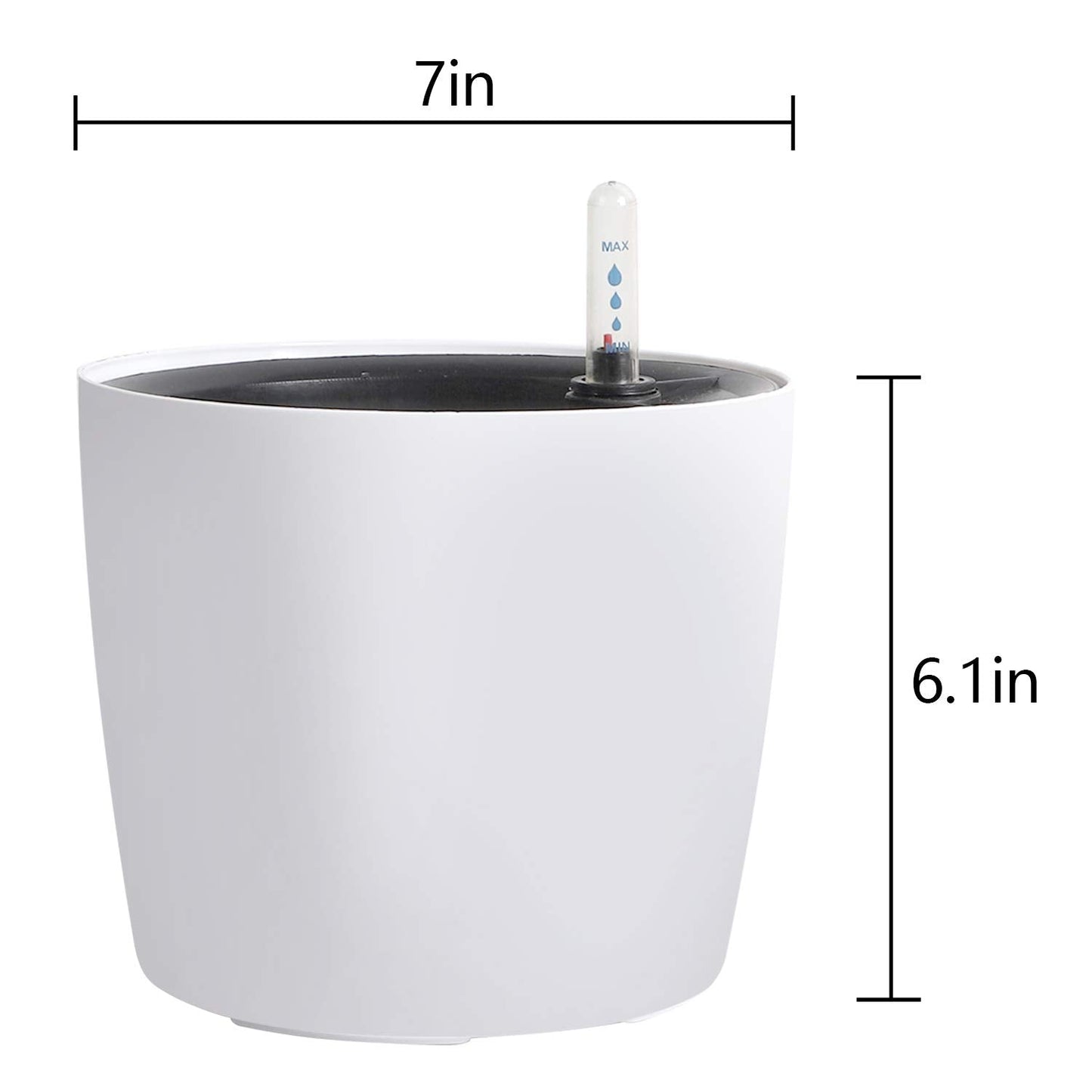 KINJOEK 5 Packs 7 Inch Self Watering Pot with Water Level Indicator, Modern Garden Decorative White Flower Pot, Flowers, African Violets, Succulents, White