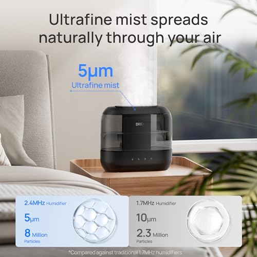 Dreo Humidifiers for Bedroom, 4L Top Fill for Large Room, 36H Runtime, 28 dB Quiet Supersized Cool Mist Air Humidifier for Baby Nursery, Plants, Indoor, Night Light, Easy to Clean & Fill
