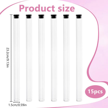 WEBEEDY 15 PCS Incense Storage Tubes with Black Lid Clear Acrylic Tube for Incense Sticks Storage Holder for Meditation Yoga Relaxation Prayer Party Decoration,9.13x0.59 Inch(No Incenses Stick)