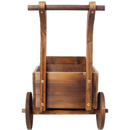 Endvler Wooden Garden Wagon Decor with Wheels, Mobile Garden Planter with Handle and Drain Hole, Decorative Wagon Cart Rustic Flower Planter Flower Cart for Patio, Garden, Balcony (Style B)