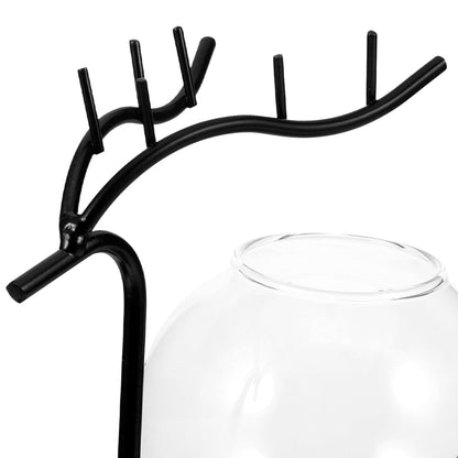 Operitacx Glass Hydroponic Vase with Metal Stand, Small Glass Plants Container for Desktop Terrarium Planter, Black Animal Decorative Flower Vase for Home and Office Décor
