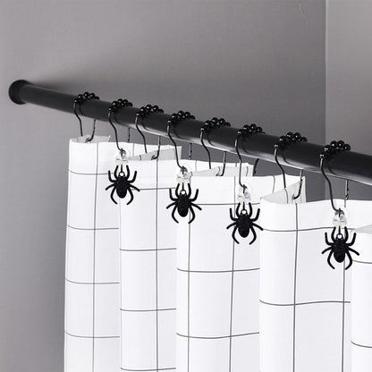 Black Spider Shower Curtain Hooks for Decorative Spiderman Bathroom Set，Stainless Steel Rustproof Shower Hooks, Halloween Boy Spiderman Theme Element Decor 12PCS (Black)