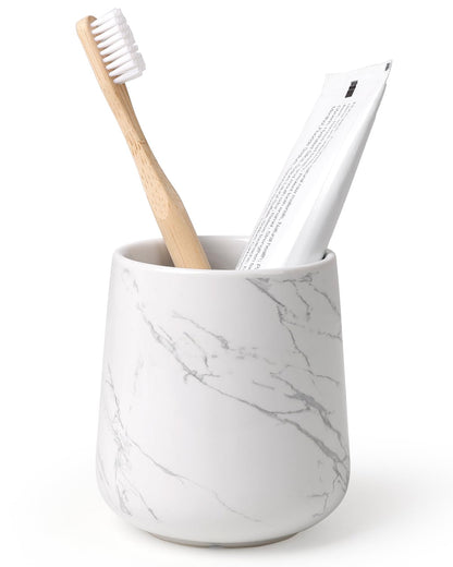 BosilunLife Bathroom Toothbrush Holder - Ceramic Toothbrush Cup Holder 13Oz Marble Toothbrush Holder for Bathroom Toothbrush and Toothpaste Holder for Bathroom Vanity Countertop, Ideal for Home, Hotel
