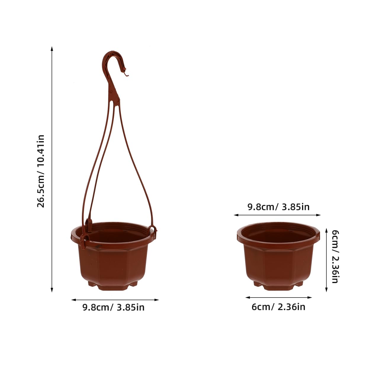 Wakauto 6Sets Plastic Hanging Flowerpots - Metal Hook & Chain Planters with Drainage Holes & Non-Slip Feet, Breathable for Succulents & Orchids, Indoor/Outdoor Home & Garden Use