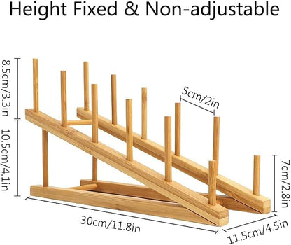 8 Pack Dish Rack Bamboo Drying Rack Wooden Plate Dish Rack Cabinet Organizer Kitchen Pot Lid Stand for Dish, Plate, Cup, Bowl, Cutting Board