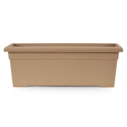 The HC Companies 28 Inch Romana Planter Box with Drainage Plug, Lightweight UV-Resistant Plastic Outdoor Planters, 1-Pack Flower Box for Garden, Patio, Balcony, and Fence, Sandstone