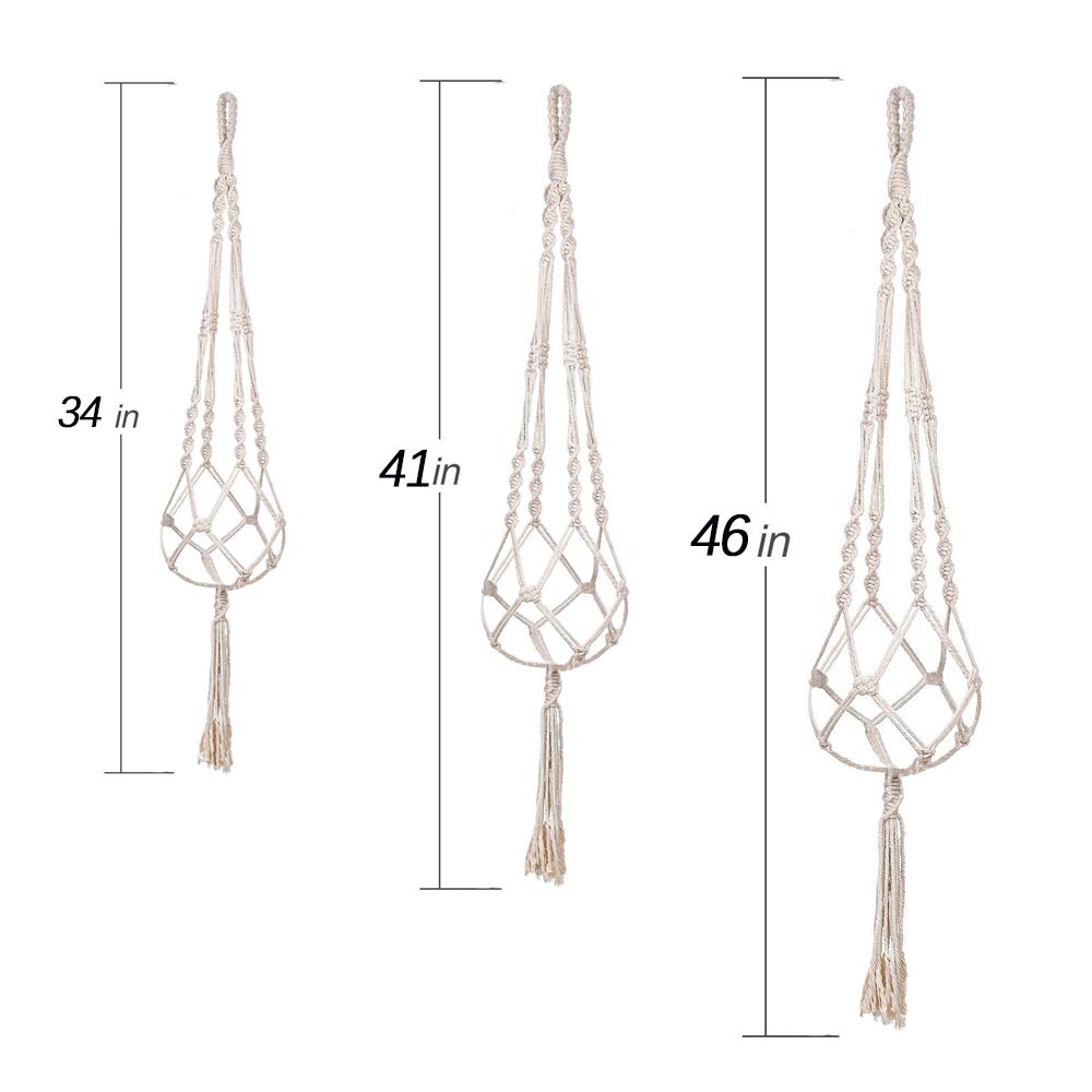 MIPON 3 Pack Macrame Plant Hangers with Hooks - 3 Sizes (34"/41"/46") Handmade Cotton Indoor/Outdoor Hanging Planter Holders,Boho Home Decor for Patio Balcony Living Room, Fits 5-10 Inch Pots