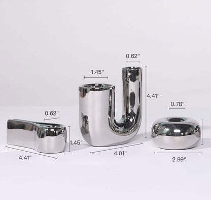 ITrixgan Silver Candlestick Holders, Decorative Taper Candle Holder Set Decor for Table Centerpiece Fireplace, Modern Silver Candle Holders Set, Aesthetic Ceramic Candle Stick Holder