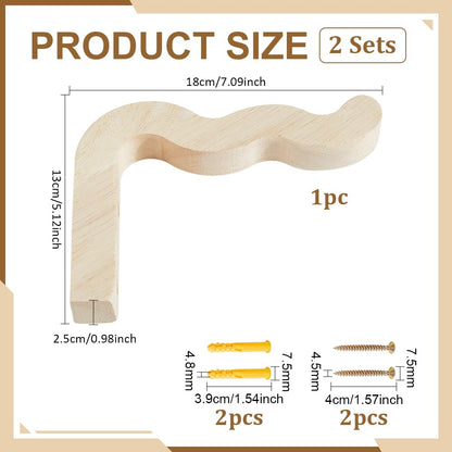 PH PandaHall 2 Sets Wooden Plant Hangers 7 Inch Wave-Shaped Hanging Hook Wall Mount Plants Hanger Indoor Outdoor Hanging Baskets for Wind Chimes Flower Pots Bird Feeders Garden Ornaments