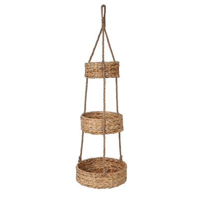 KINGWILLOW 3 Tier Hanging Fruit Basket, Handmade Natural Water Hyacinth Wall Vegetable Storage Baskets, Space Saver for Kitchen Organizing Plant Holder