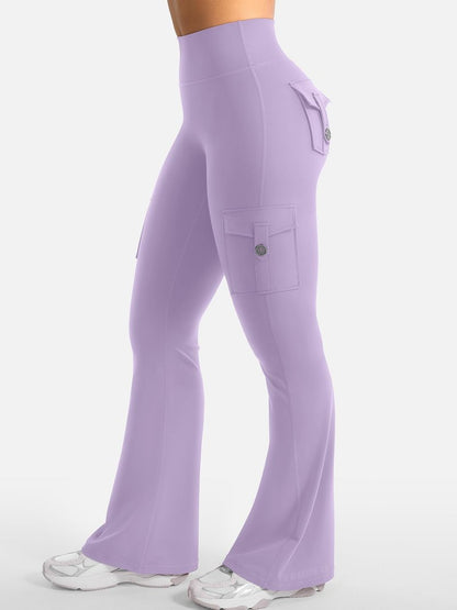 YEOREO CoreFlex Women Workout Flare Leggings with Pockets Hidden Scrunch High Waisted Cargo Gym Yoga Leggings Fog Purple XXL