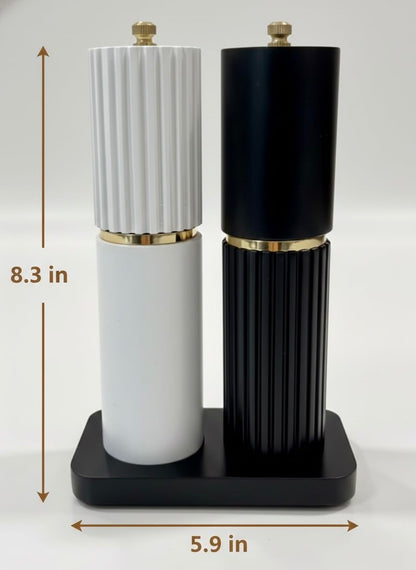 Wincial Premium Acacia Wood - Salt and Pepper Grinder Refillable Set 8", with Adjustable Coarse Settings - Rust Resistant and Professional Grade Ceramic Grinding | Black and White