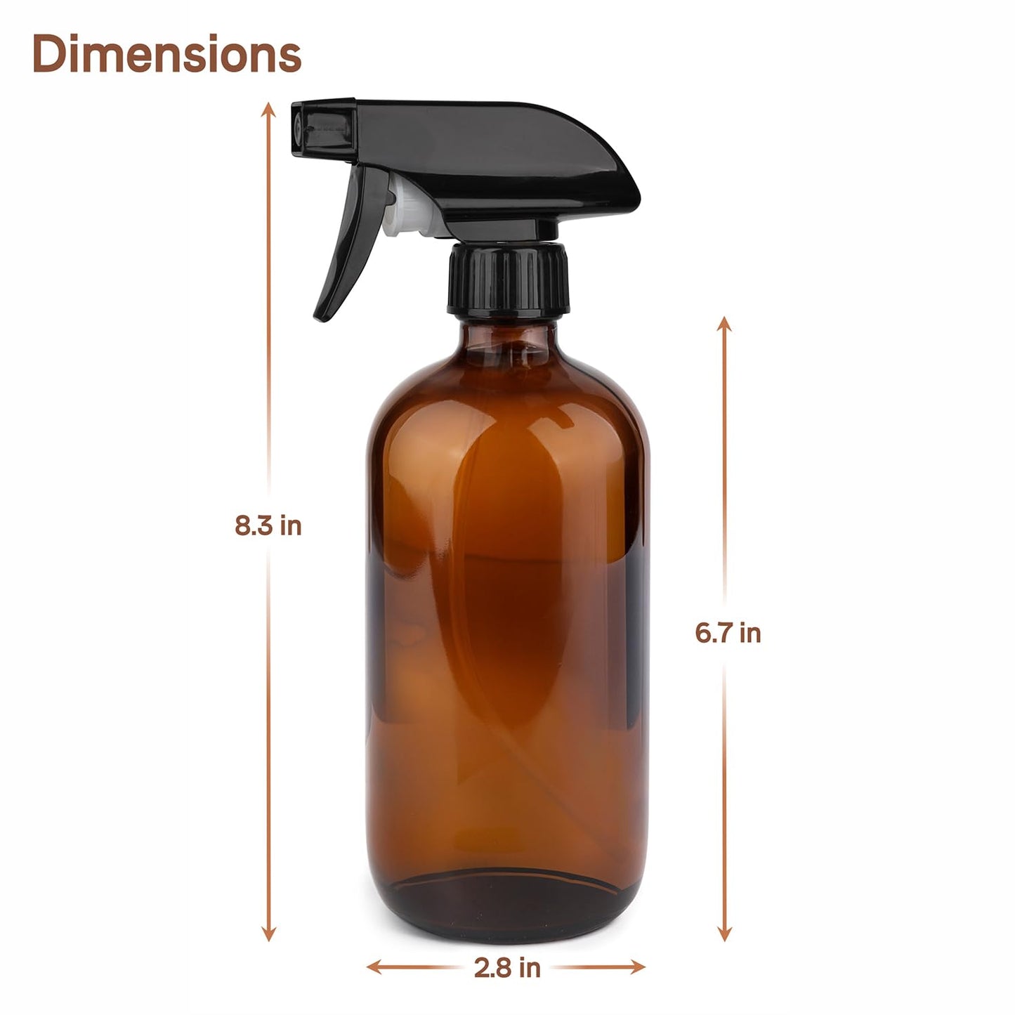 GLING 16 oz 2 Pack Amber Glass Spray Bottles, Refillable Empty Dark Glass Spray Bottle Great for Cleaning Solutions, Essential Oils, Hair, and Plants, Adjustable Nozzle for squirting and Mist