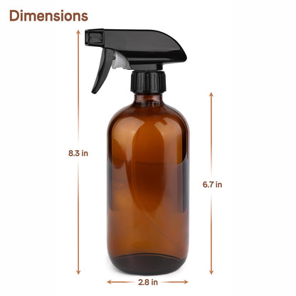 GLING 16 oz 2 Pack Amber Glass Spray Bottles, Refillable Empty Dark Glass Spray Bottle Great for Cleaning Solutions, Essential Oils, Hair, and Plants, Adjustable Nozzle for squirting and Mist