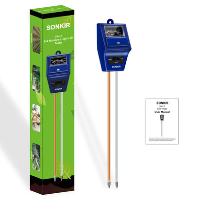 Sonkir Soil pH Meter, MS06 3-in-1 Soil Moisture/Light/pH Tester Gardening Tool Kits for Plant Care, Great for Garden, Lawn, Farm, Indoor & Outdoor Use (Blue)