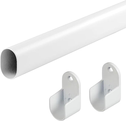 Oval Closet Rod for Hanging Clothes 18 to 40 Inch Adjustable Closet Rods 1 inch Diameter With End Supports White Poles Bar Closet Rod Expandable for Wardrobes