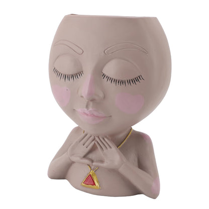 HaloVerde Resin Head Planter with Drainage for Plant Health, a Cute Girl Heads Succulent Flowerpot for Indoor Home Decor and Outdoor Garden Display