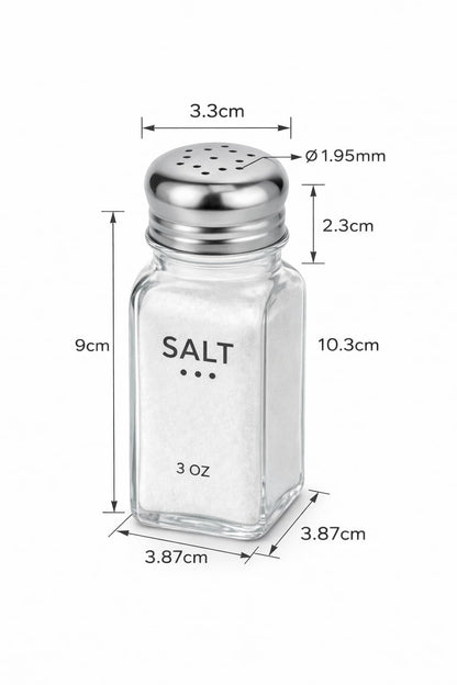 HESSION Salt Shaker and Pepper Shaker Set of 4, Refillable Glass Spice Shakers with Holes and Lids, Stainless Steel Spice Dispenser, Modern Kitchen Decor Seasoning Containers for Dining Table (3oz)