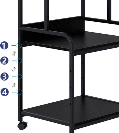 Printer Stand with Storage Shelf,3 Tier Printer Cart with Wheels,Mobile Printer Table for Home Office,Stands for Heat Press Scanner Fax,Industrial Style (Black)