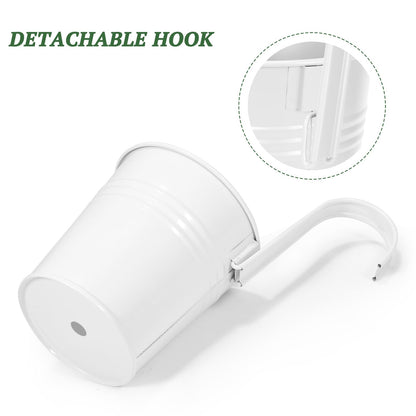 HowRU Metal Iron Flower Pots for Railing Fence Hanging Bucket Pots(5 Pcs) and Hanging Flower Pots Metal Iron Bucket Planter(10 Pcs) (White)