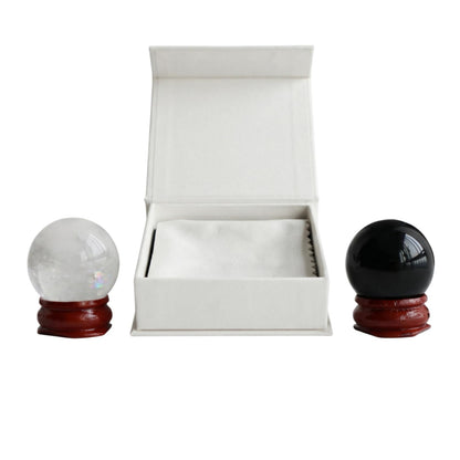 Natural Clear Crystal Ball Sphere with Red Wooden Stand Hand-Carved Quartz Gemstone Home Decor Office Desk Ornament Yoga Meditation Mindfulness Zen Decor Gift ((Clear Quartz+Obsidian) Gift Box Set)