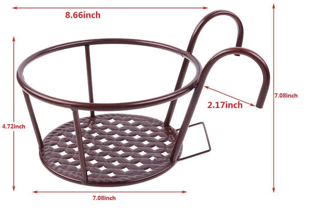 Hanging Railing Planters Baskets Art Hanging Flower Stands Balcony Flower Pot Holders Plant Iron Racks Fence Metal Potted Stand Mounted Balcony Round Plant Basket Shelf Container Box,Garden Steel Pots